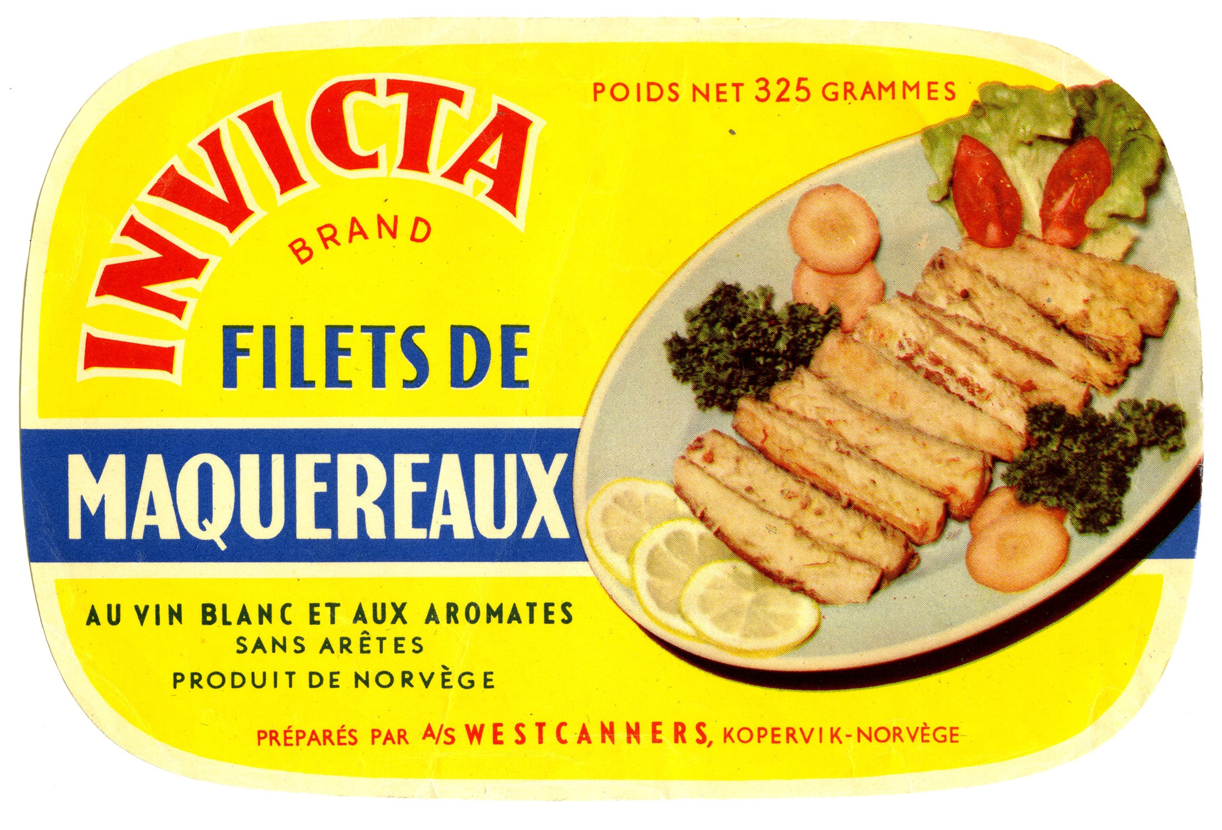 "Invicta Brand" Dette er muligens den eneste etikett fra Westcanners som er stemplet Kopervik.